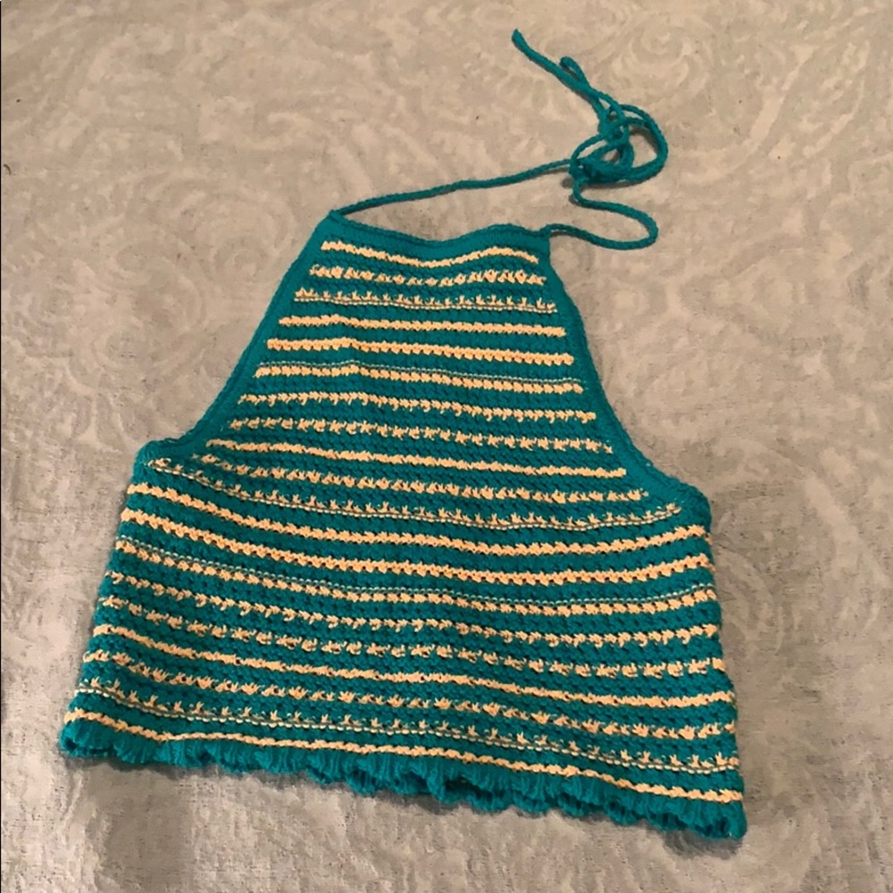 NWOT High Neck Crochet Halter Crop Top